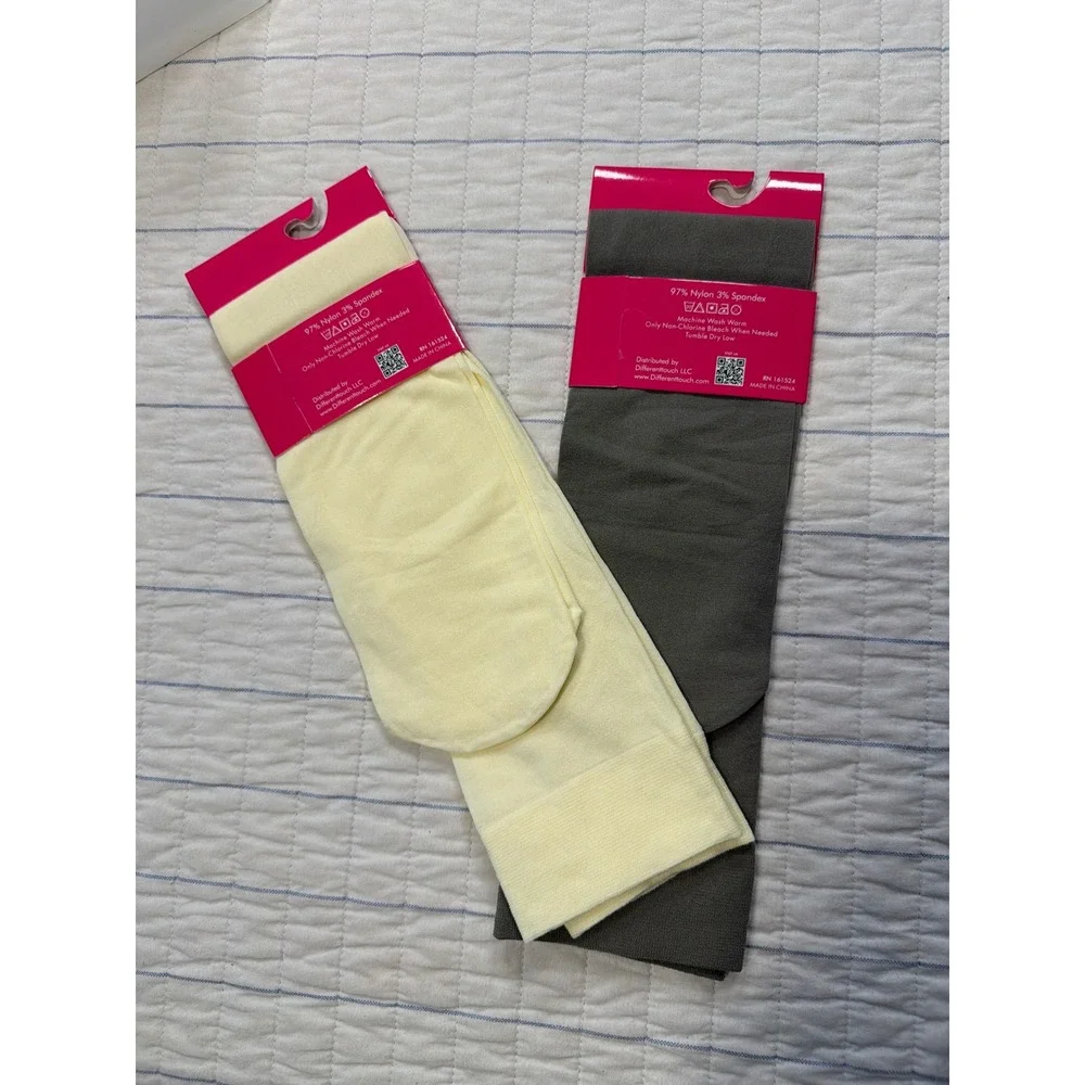 Different Touch Womens Trouser Socks 2 Pair Cream Gray Nylon Spandex‎ 9-11